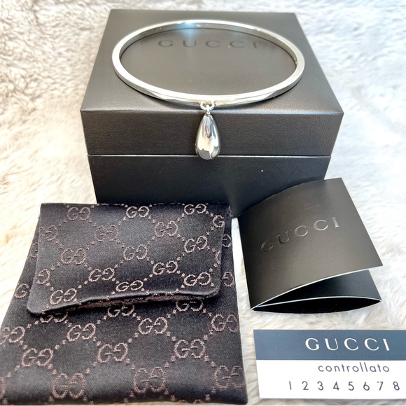 Gucci Sterling Silver Teardrop Bangle Bracelet Full Inclusion - Picture 4 of 13